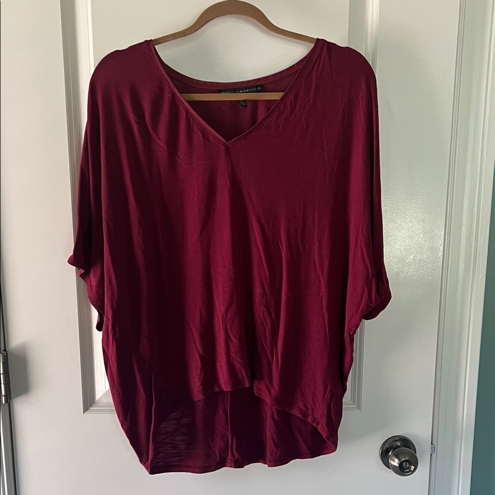 White House Black Market Deep Red V-Neck Blouse